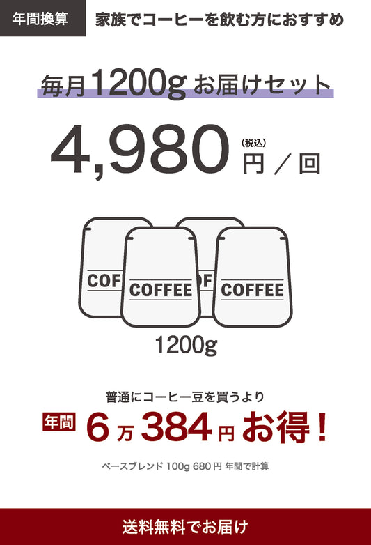 コーヒー豆1200g定期便